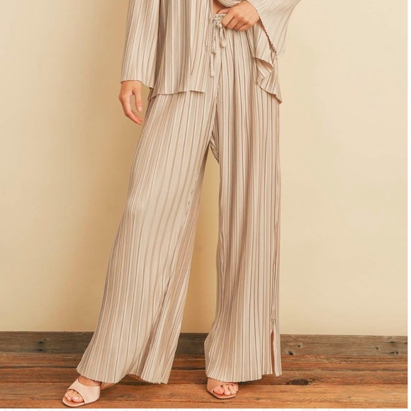 Cream Wide-Leg Pleated Dress Pants Size Large - Picture 1 of 9